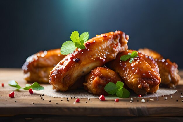 Photo a plate of chicken wings with a sprig of mint on the side