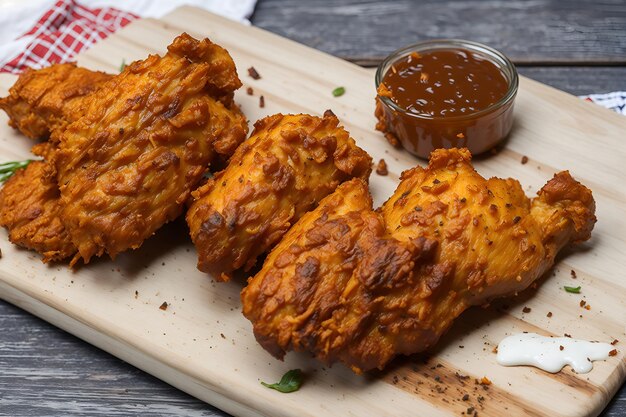 A plate of chicken wings with tomato sauce on the side