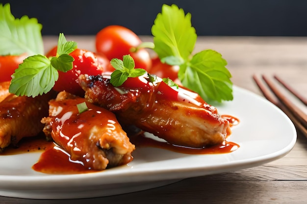 A plate of chicken wings with tomato sauce on the side