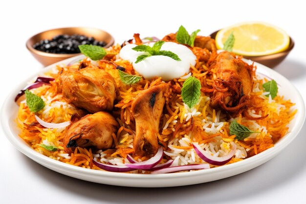 A plate of chicken with rice and black beans