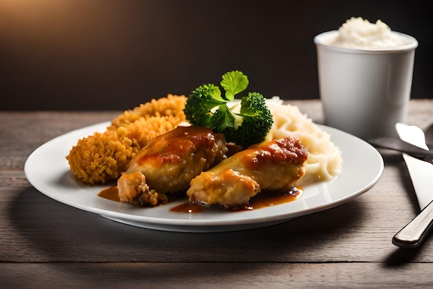 チキンとご飯とブロッコリーのプレート