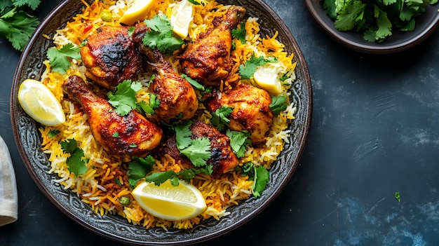 a plate of chicken with rice and vegetables