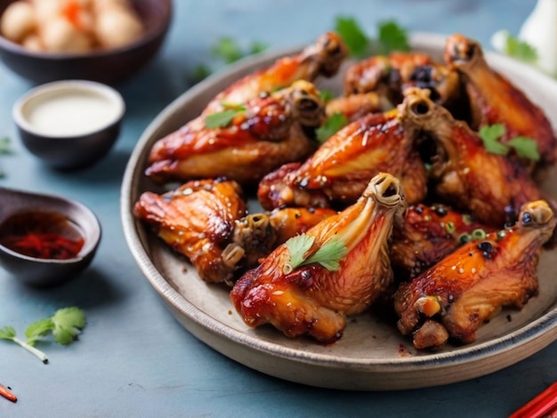 a plate of chicken with spices and herbs on it