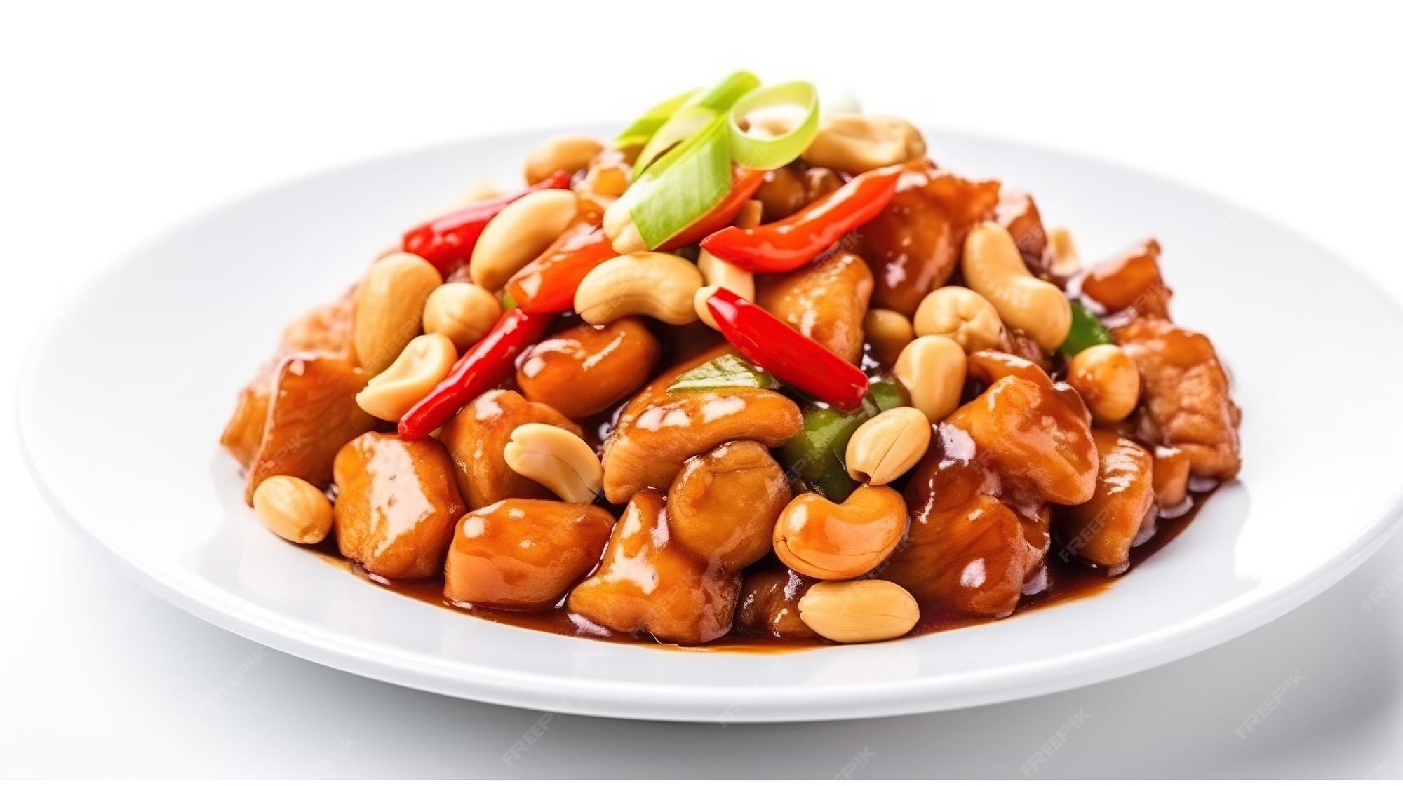 premium-ai-image-a-plate-of-chinese-food-with-chicken-and-peanuts