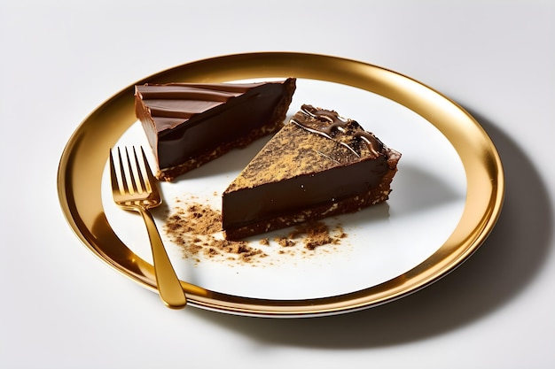 Тарелка шоколадного торта с шоколадным соусом на нем