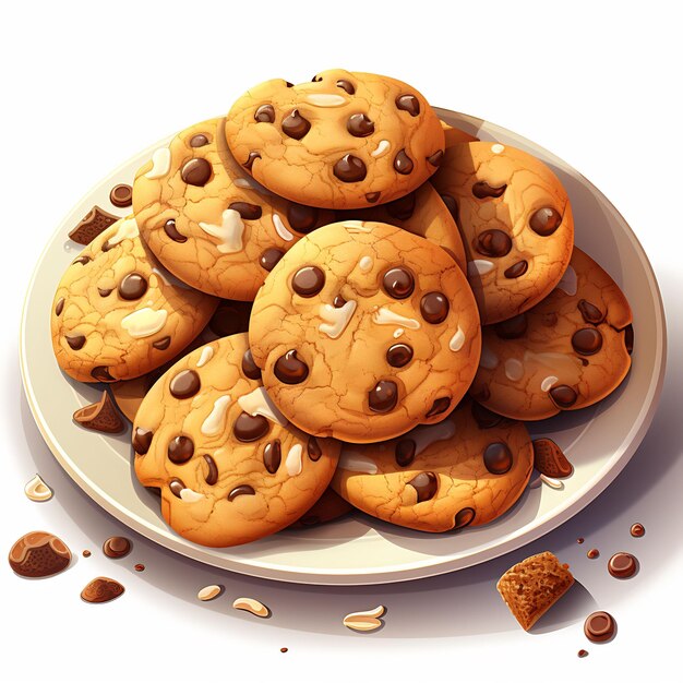 a plate of chocolate chip cookies with chocolate chips on it