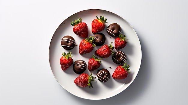 A plate of chocolate covered strawberries with chocolate on top