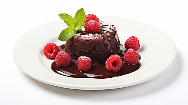 A Plate of Chocolate Lava Cake with Raspberries