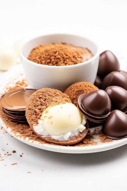 a plate of chocolates and chocolates with a bowl of chocolates