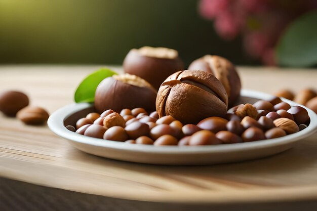 Photo a plate of chocolates and nuts on a table