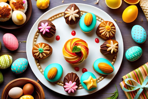 A plate of chocolates with candy on it