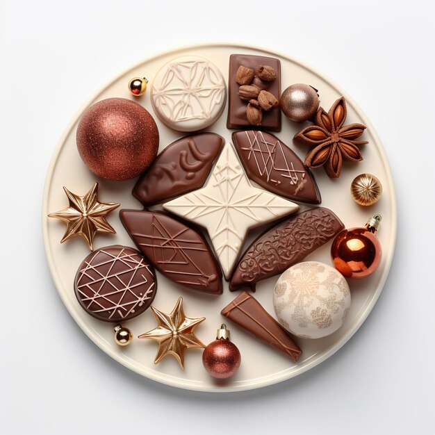 plate of christmas chocolate in the shape of multiple snowman AI Generative