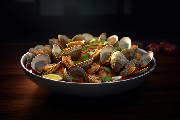 a plate of clams in padang sauce