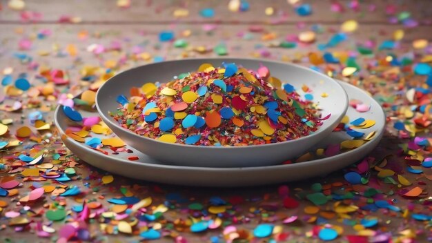 Plate and colorful confetti