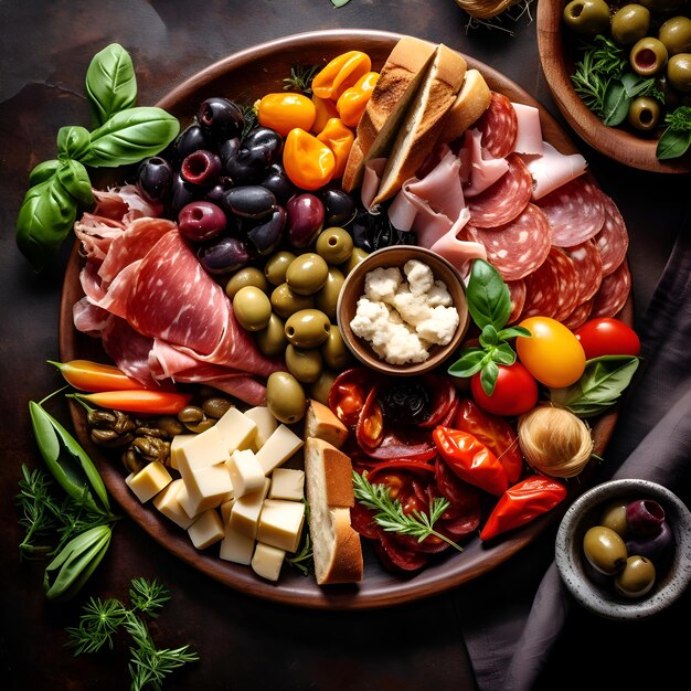 A plate of colorful and flavorful antipasto platter