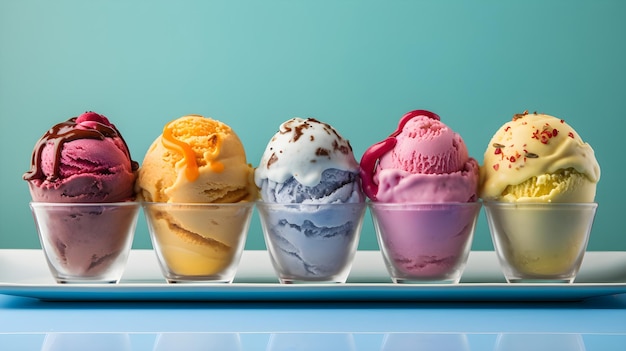 Plate of colorful gelato scoops on a clean surface