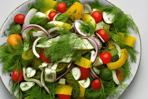 Тарелка красочных здоровых свежих органических трав и овощей
