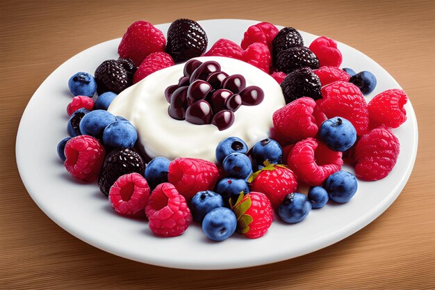 Plate of colorful healthy fruits great for boosting immunity created with generative ai