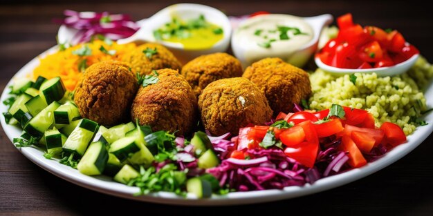 Photo a plate of colorful mediterranean falafel falafel feast mediterranean cuisine falafel stack