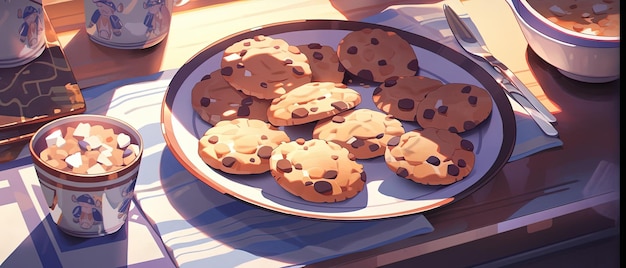 a a plate of cookies and a cup of coffee on a table