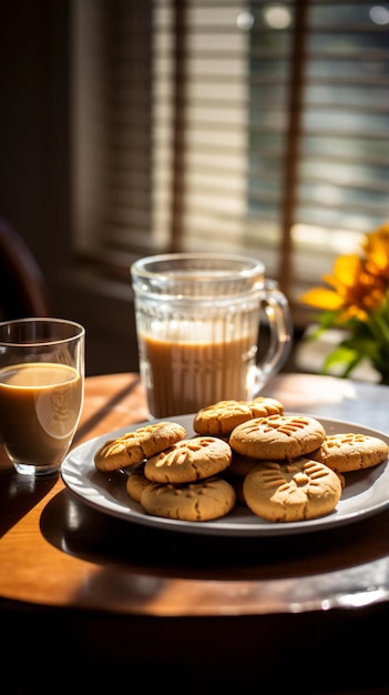 a plate of cookies and a cup of coffee