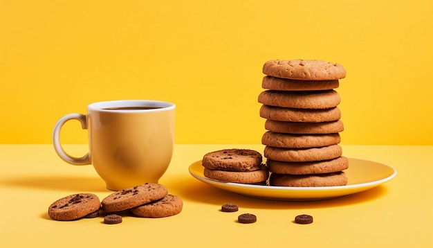 Photo a plate of cookies and a cup of coffee