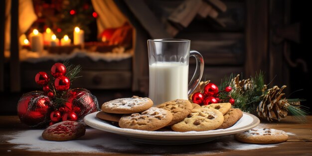 a plate of cookies and a glass of milk