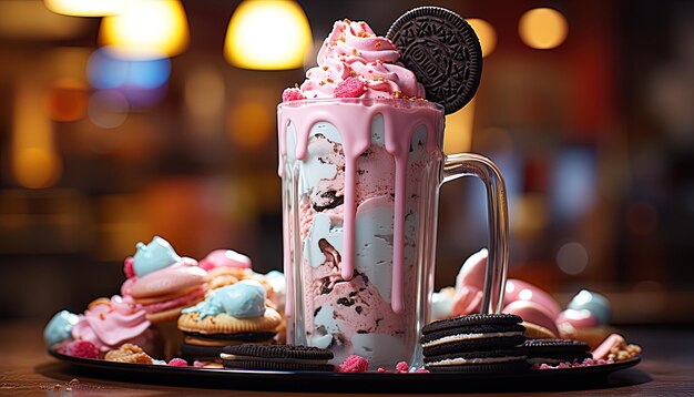 Photo a plate of cookies and milkshake with cookies and cookies