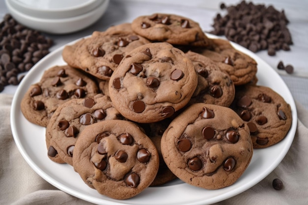 A plate of cookies topped with miniature chocolate chips created with generative ai