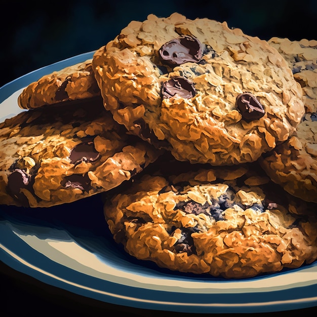 A plate of cookies with a blue rim and a blue rim.