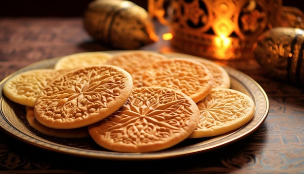 a plate of cookies with a decorated design on it