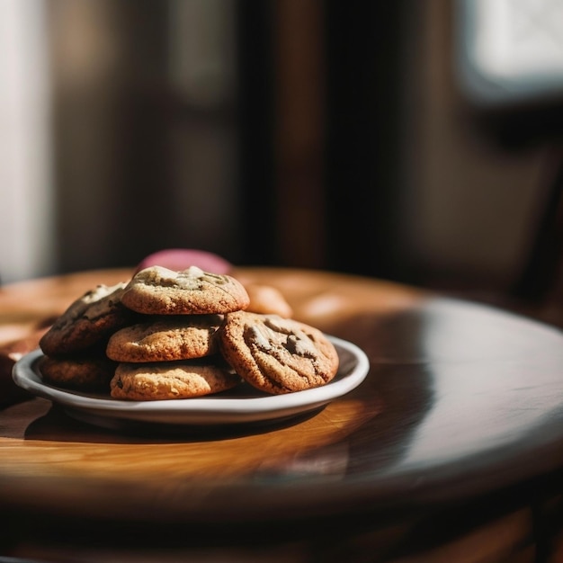 Photo a plate of cookies with a plate of cookies on it