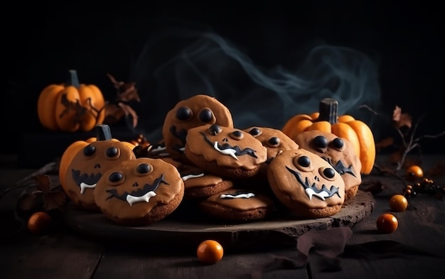 A plate of cookies with a pumpkin on it