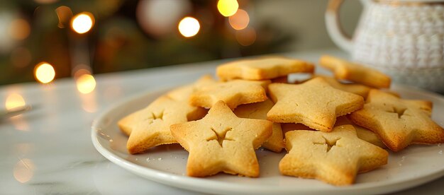 Photo a plate of cookies with star shapes on it