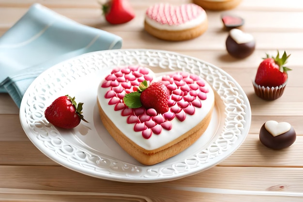 A plate of cookies with a strawberry on it