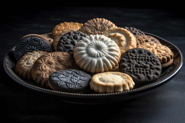 A plate of cookies with the word biscuits on it