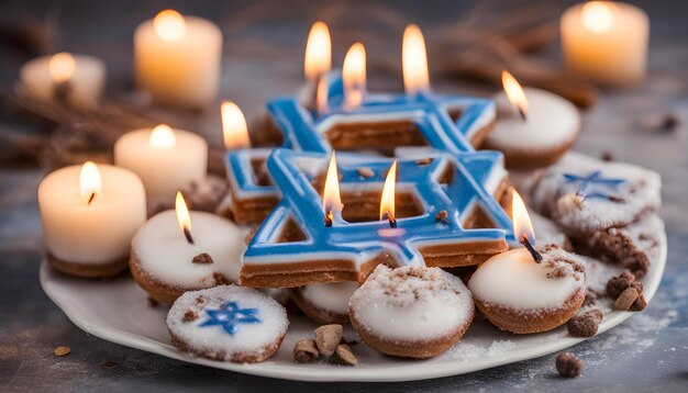 Photo a plate of cookies with the word  star shaped like a star  on it