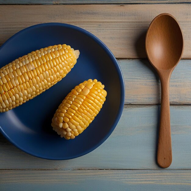 Photo a plate of corn with a spoon next to it with a spoon
