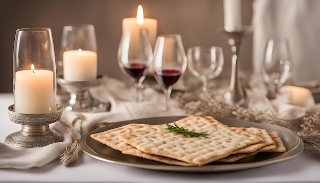 a plate of crackers and crackers with a candle in the background