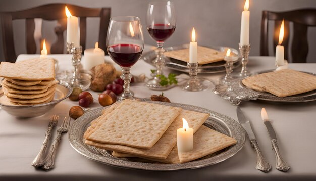 a plate of crackers and glasses with a candle on it