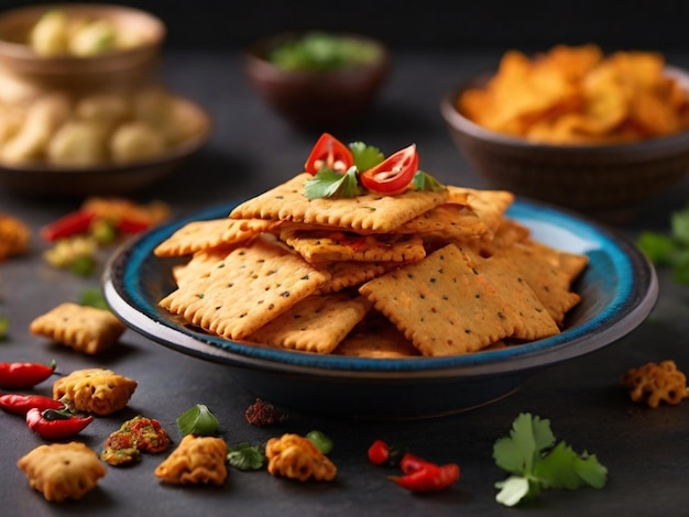 Photo a plate of crackers with a variety of cookies on it