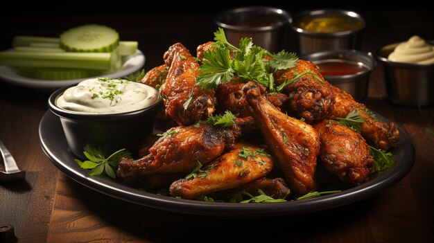 A Plate Of Crispy Chicken Wings Served Background