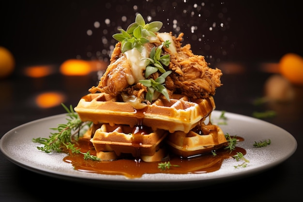 Plate of Crispy Golden Brown Waffles