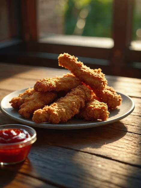 A plate of crispy golden chicken nuggets