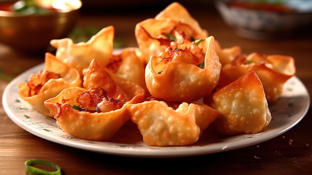 A plate of crispy samosas with a candle behind it