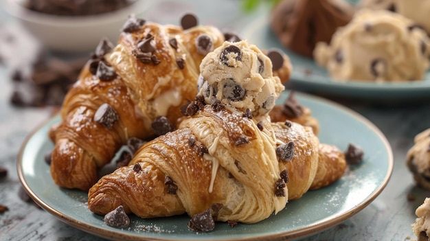 Plate of Croissants with Cookie Dough Topping