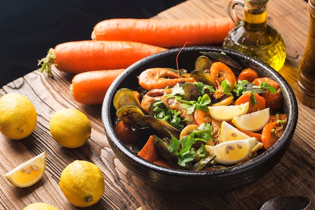 A plate of curry seafood