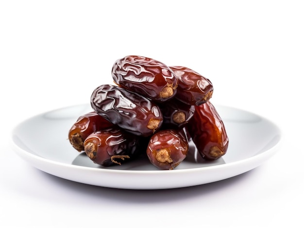 A plate of dates on a white background