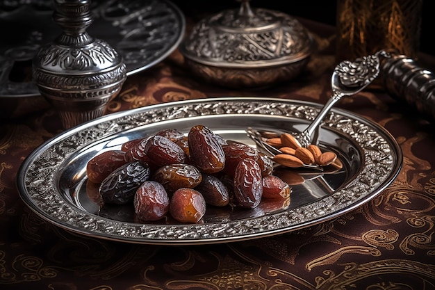 A plate of dates with nuts on it