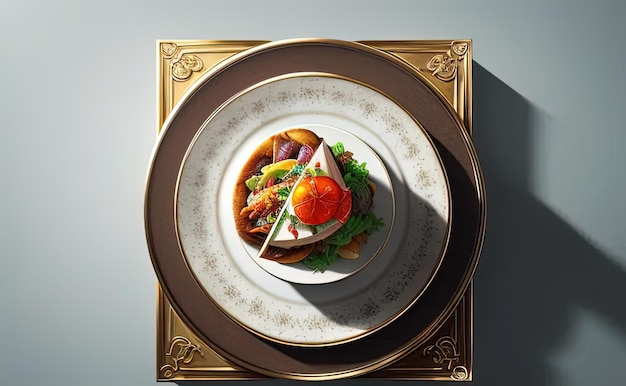 Photo plate of delicious chicken and beef with vegetables